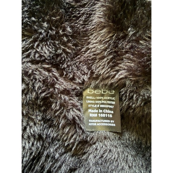 Bebe Black Cable Knit Beanie Faux Fur Lined Embroidered Logo Winter Hat BBH2P967 - Picture 4 of 4